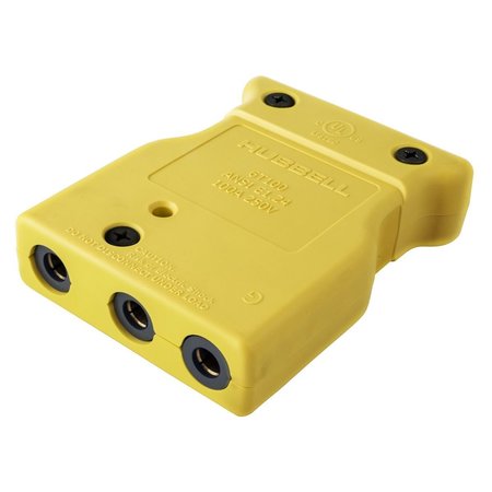 HUBBELL WIRING DEVICE-KELLEMS 100 Amp 250V Yellow, Female Inline, Double Set Screw Stage Pin Device HBL106SPF